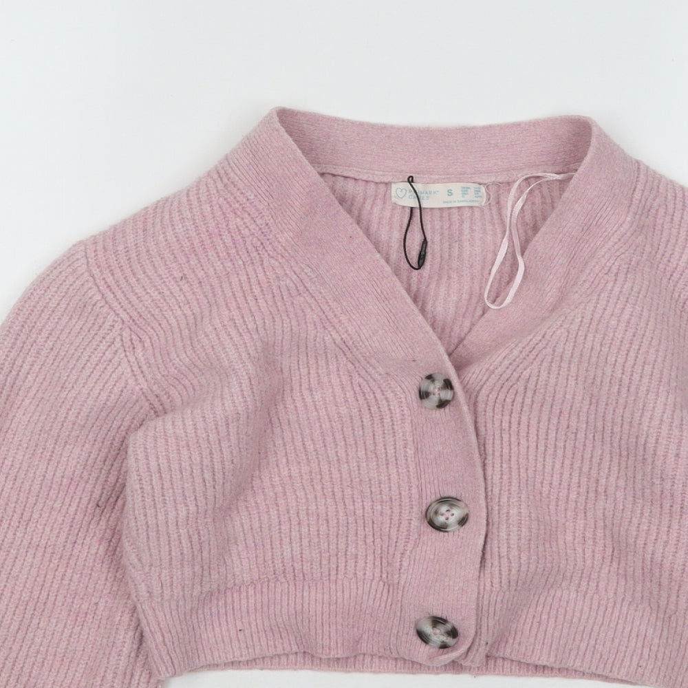 Primark Womens Pink V-Neck Polyester Cardigan Jumper Size 10 - Cropped