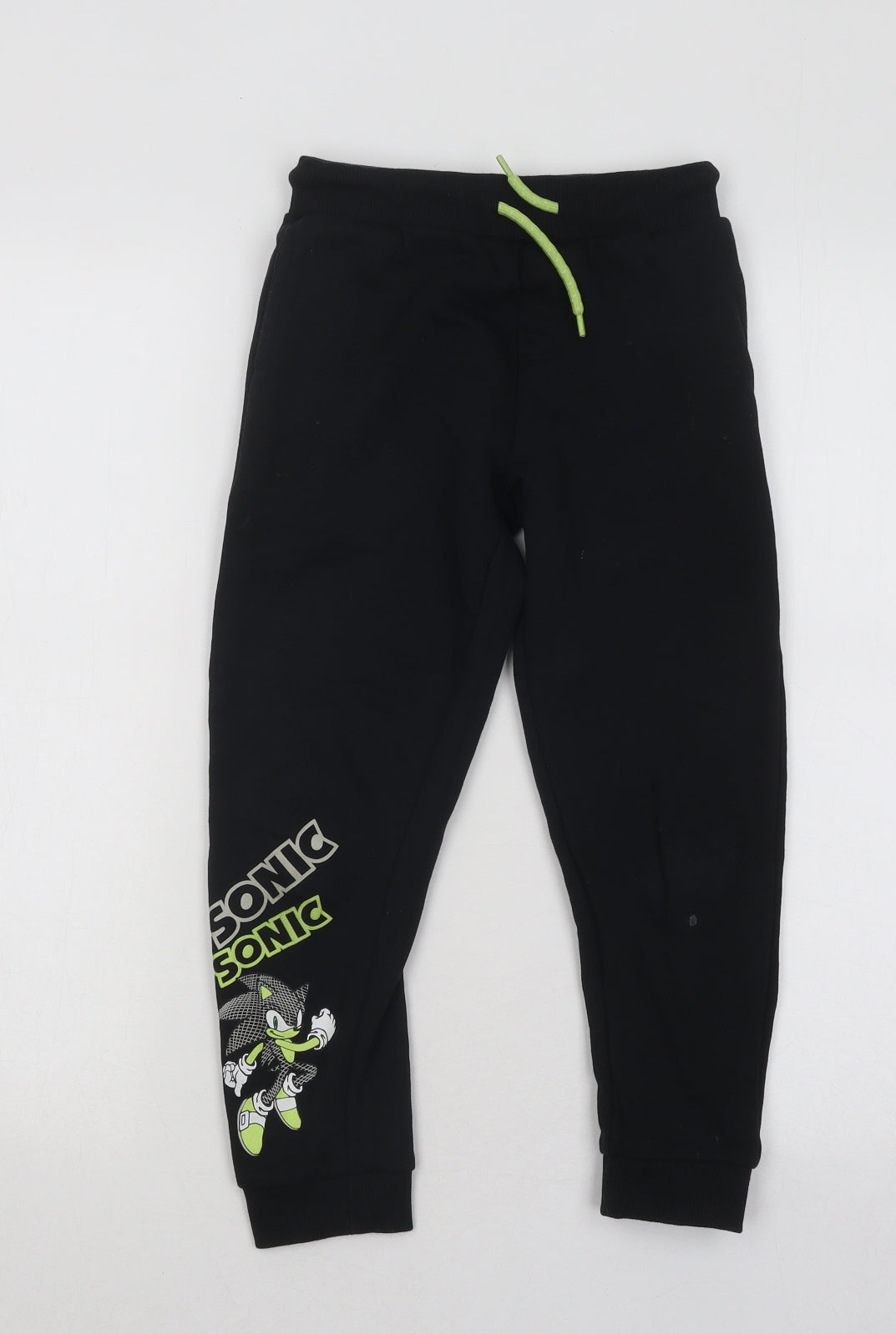 Pep&Co Boys Black Cotton Jogger Trousers Size 8-9 Years Regular Drawstring - Sonic The Hedgehog
