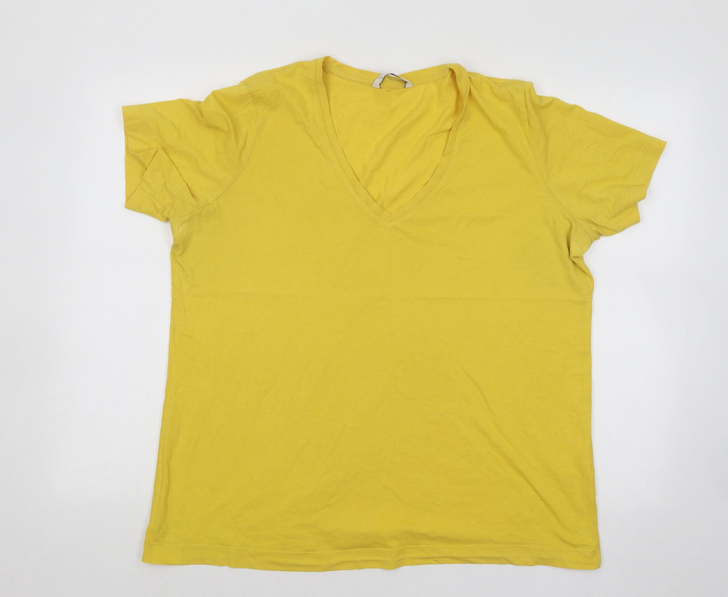 Very Womens Yellow Cotton Basic T-Shirt Size 16 V-Neck