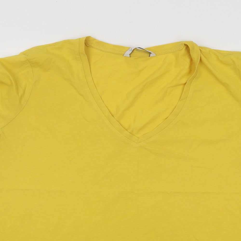 Very Womens Yellow Cotton Basic T-Shirt Size 16 V-Neck