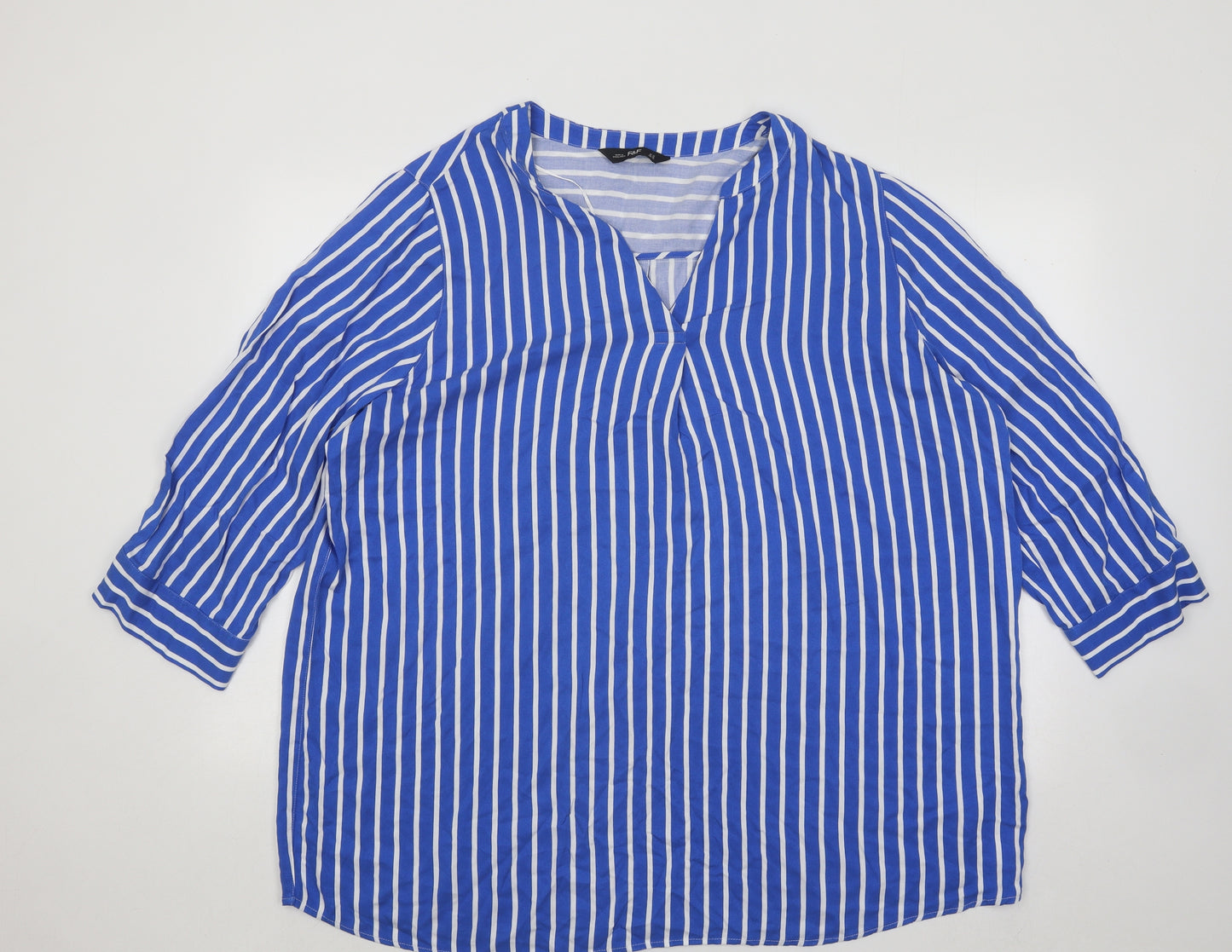 F&F Womens Blue Striped Viscose Basic Blouse Size 22 V-Neck