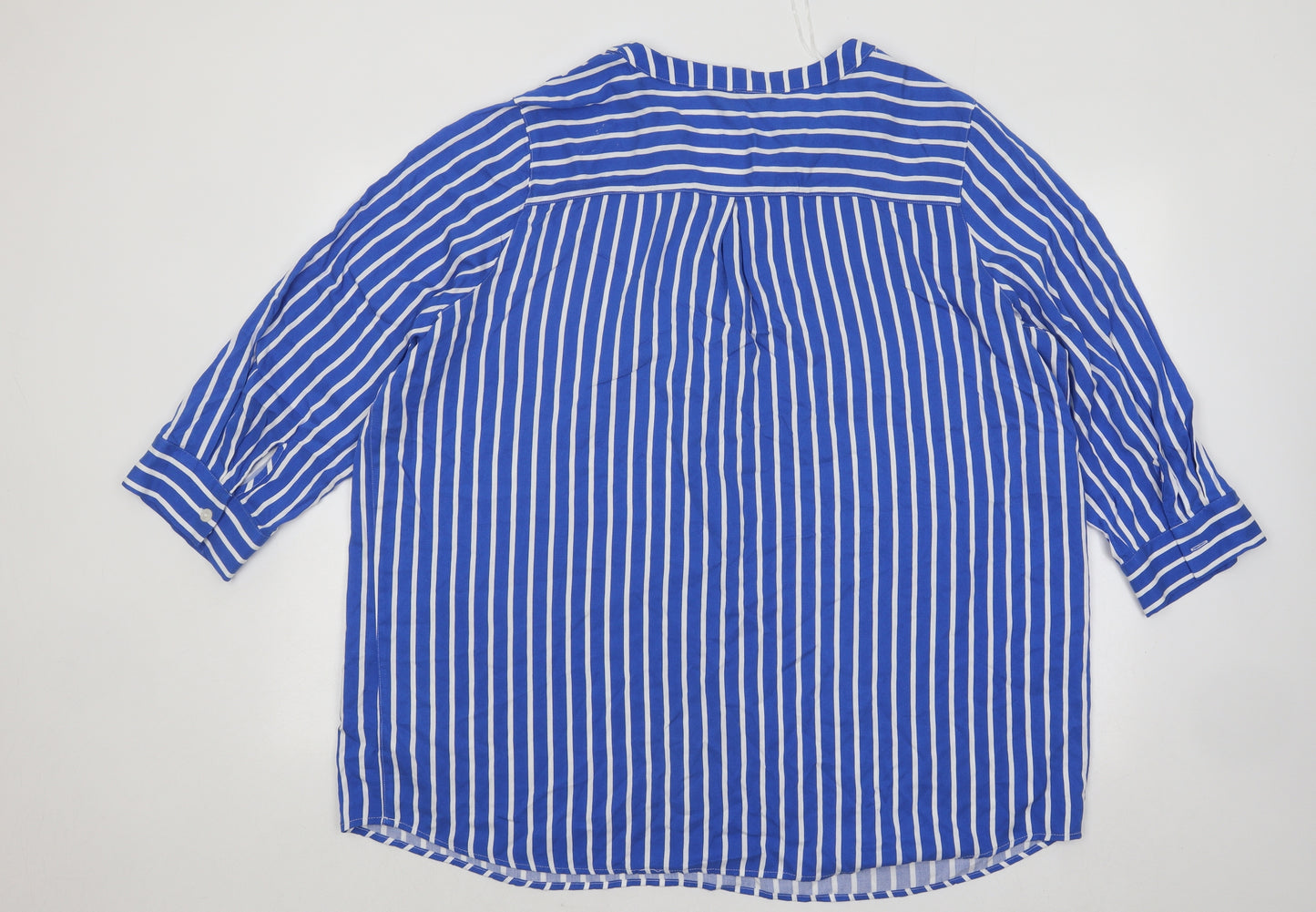 F&F Womens Blue Striped Viscose Basic Blouse Size 22 V-Neck