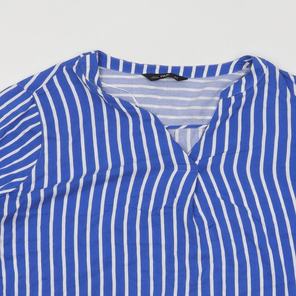 F&F Womens Blue Striped Viscose Basic Blouse Size 22 V-Neck