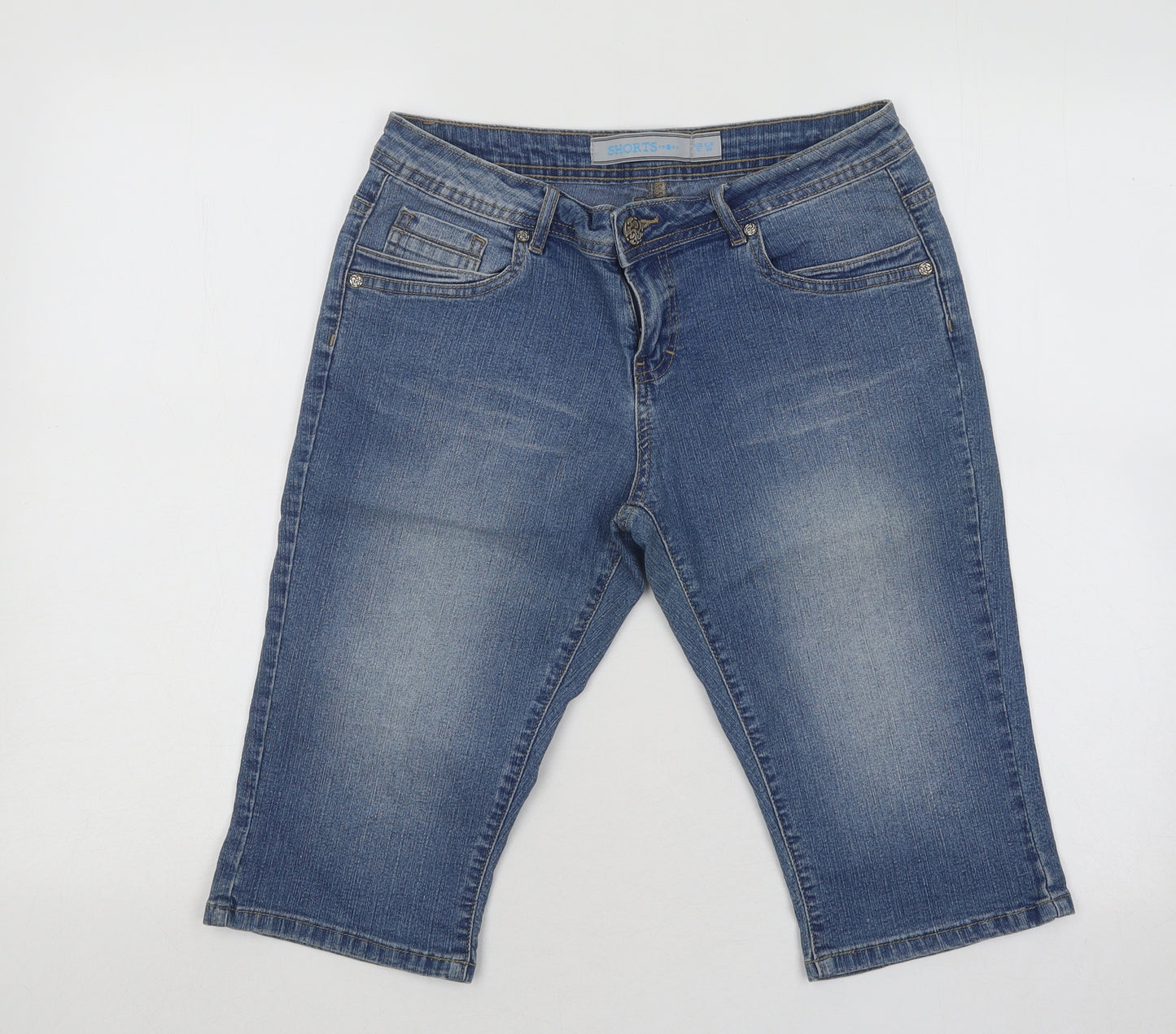 Dunnes Stores Womens Blue Cotton Bermuda Shorts Size 10 Regular Button