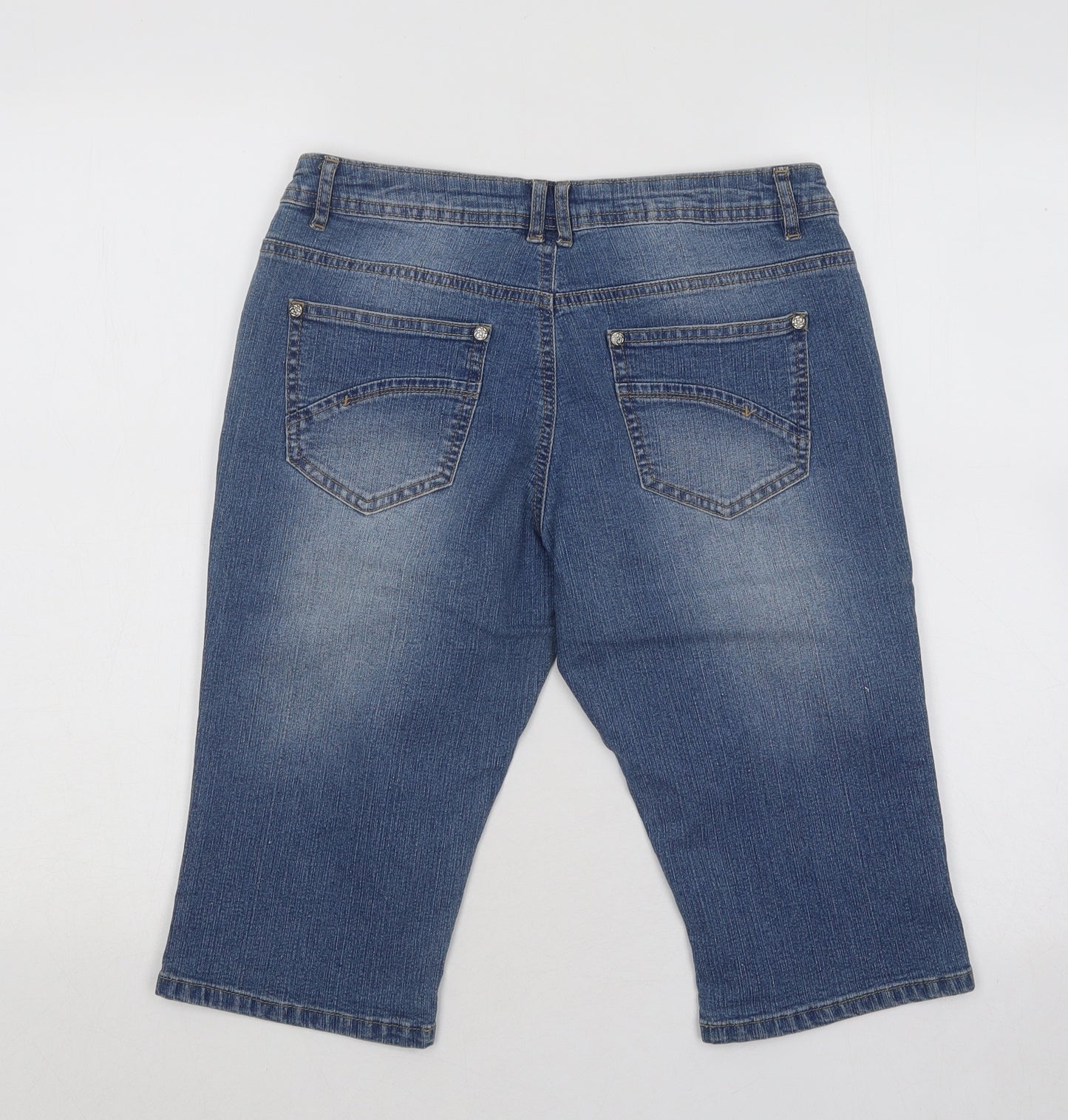 Dunnes Stores Womens Blue Cotton Bermuda Shorts Size 10 Regular Button