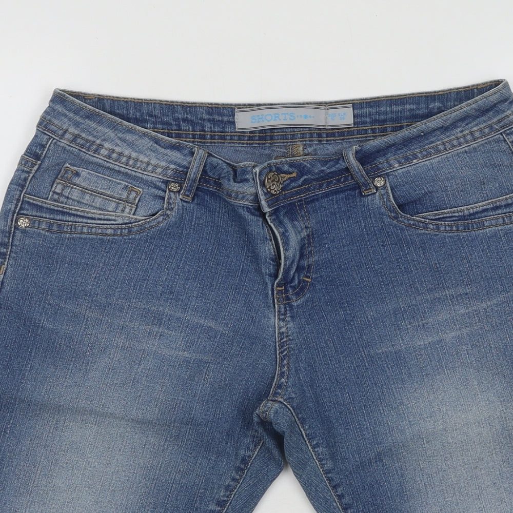 Dunnes Stores Womens Blue Cotton Bermuda Shorts Size 10 Regular Button