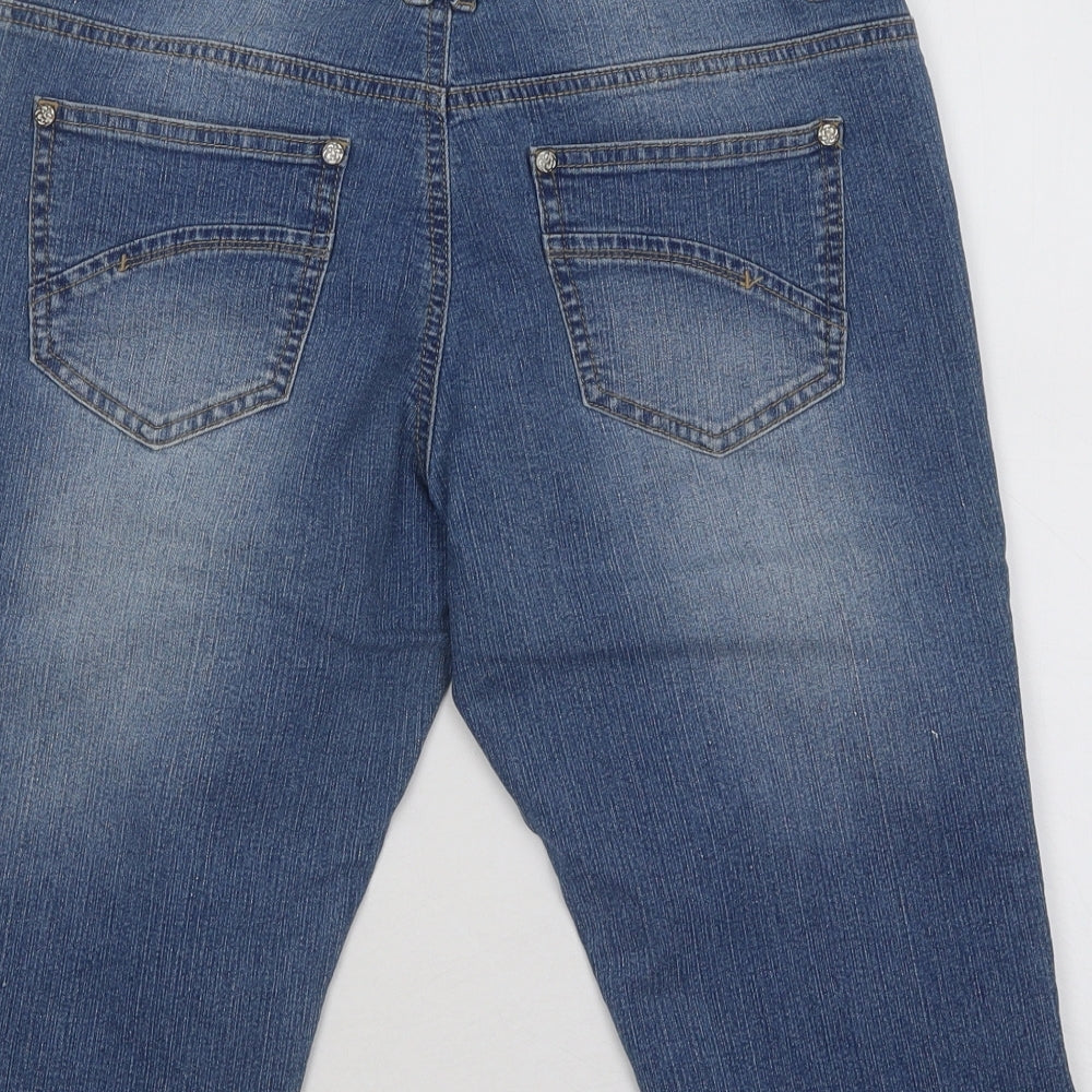 Dunnes Stores Womens Blue Cotton Bermuda Shorts Size 10 Regular Button