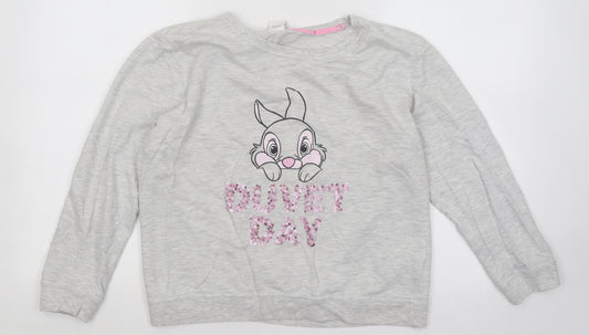 Front view of Primark women’s grey cotton pullover sweatshirt, size UK 12, pullover - duvet day disney