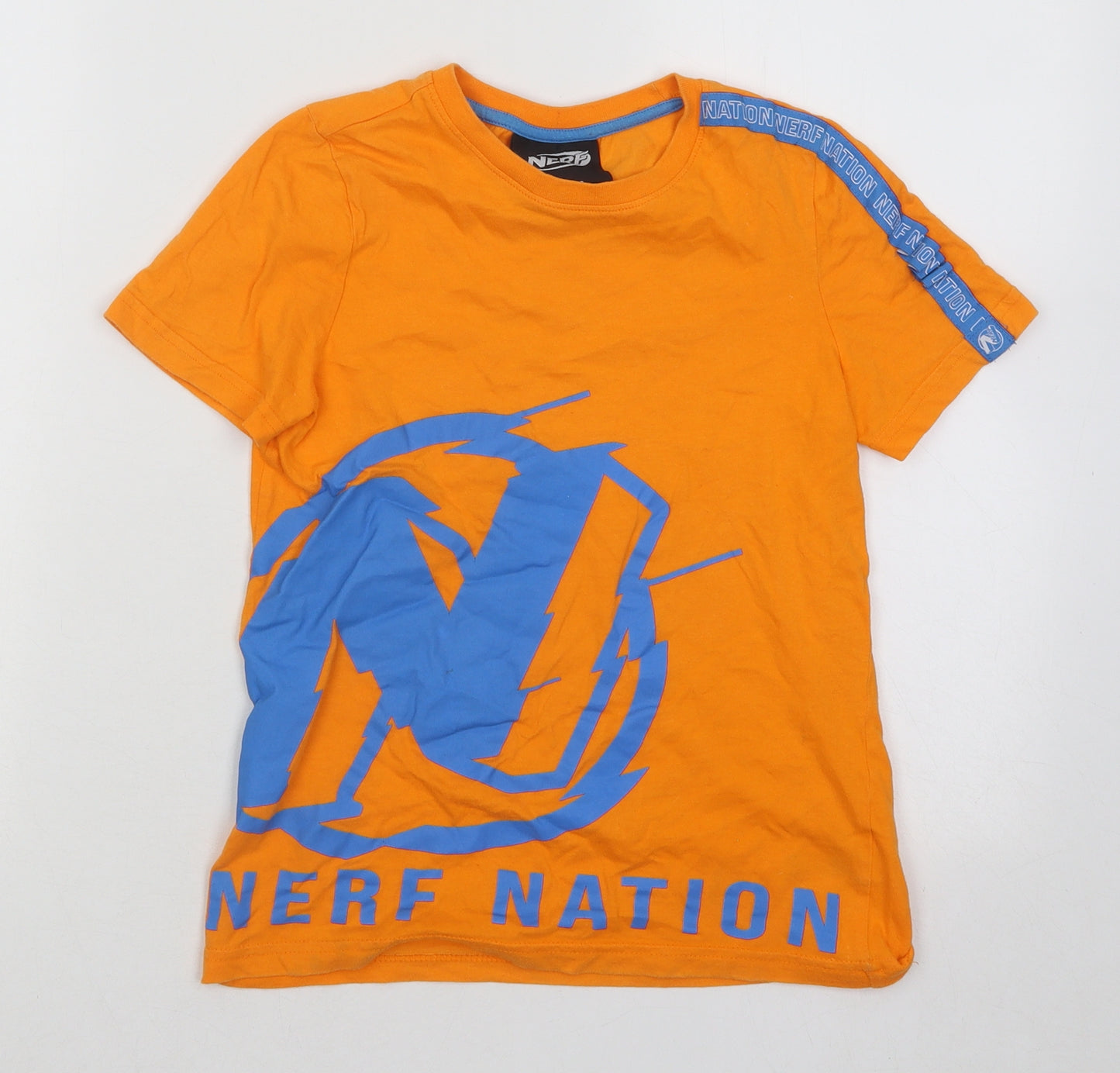 F&F Boys Orange Cotton Basic T-Shirt Size 7-8 Years Round Neck Pullover - Nerf