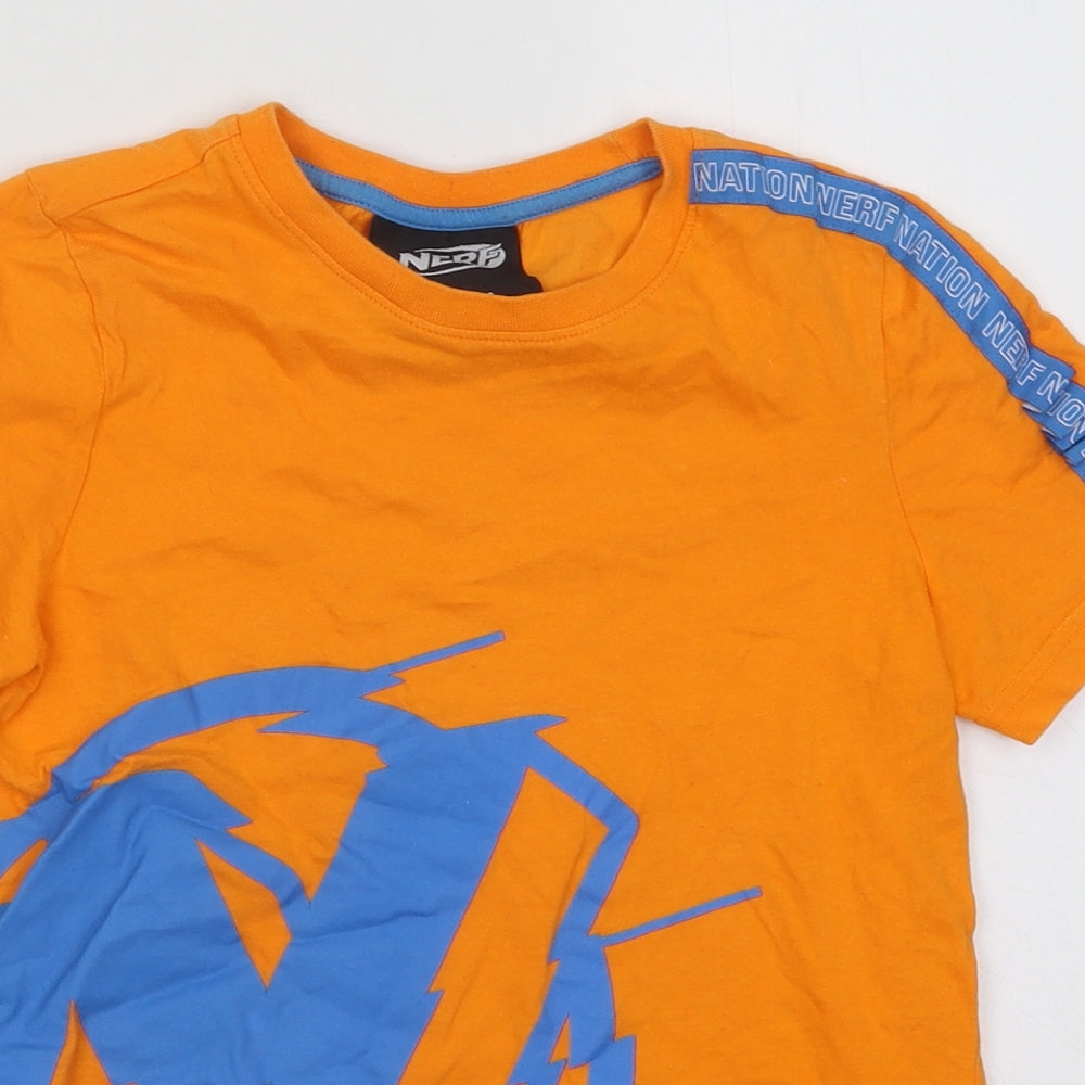 F&F Boys Orange Cotton Basic T-Shirt Size 7-8 Years Round Neck Pullover - Nerf