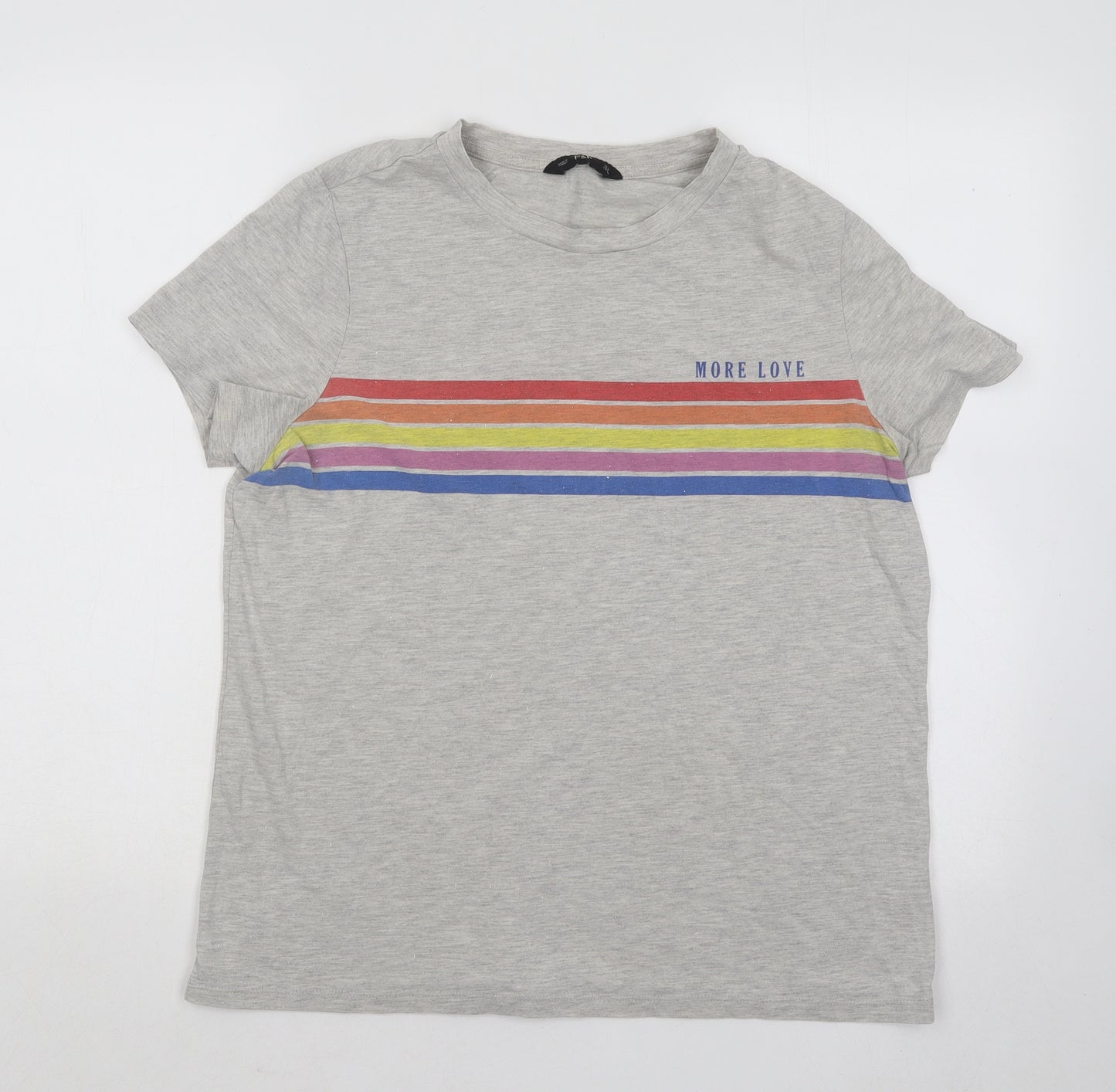 F&F Womens Grey Polyester Basic T-Shirt Size 12 Round Neck - More Love