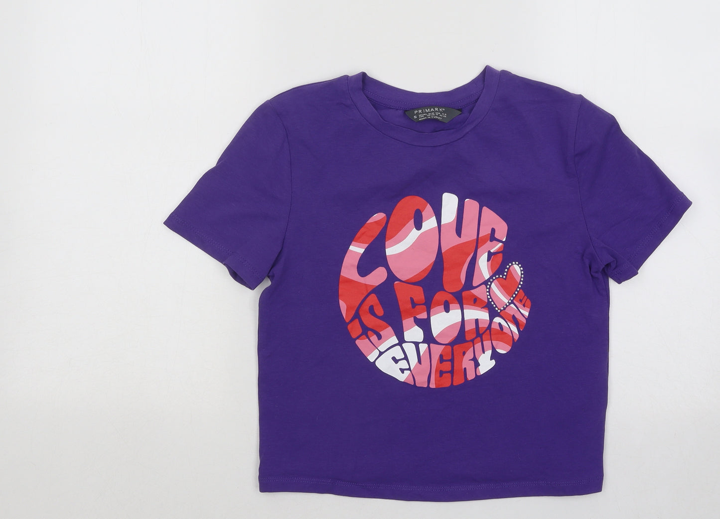 Primark Womens Purple Cotton Basic T-Shirt Size 8 Round Neck - Love Is For Everyone