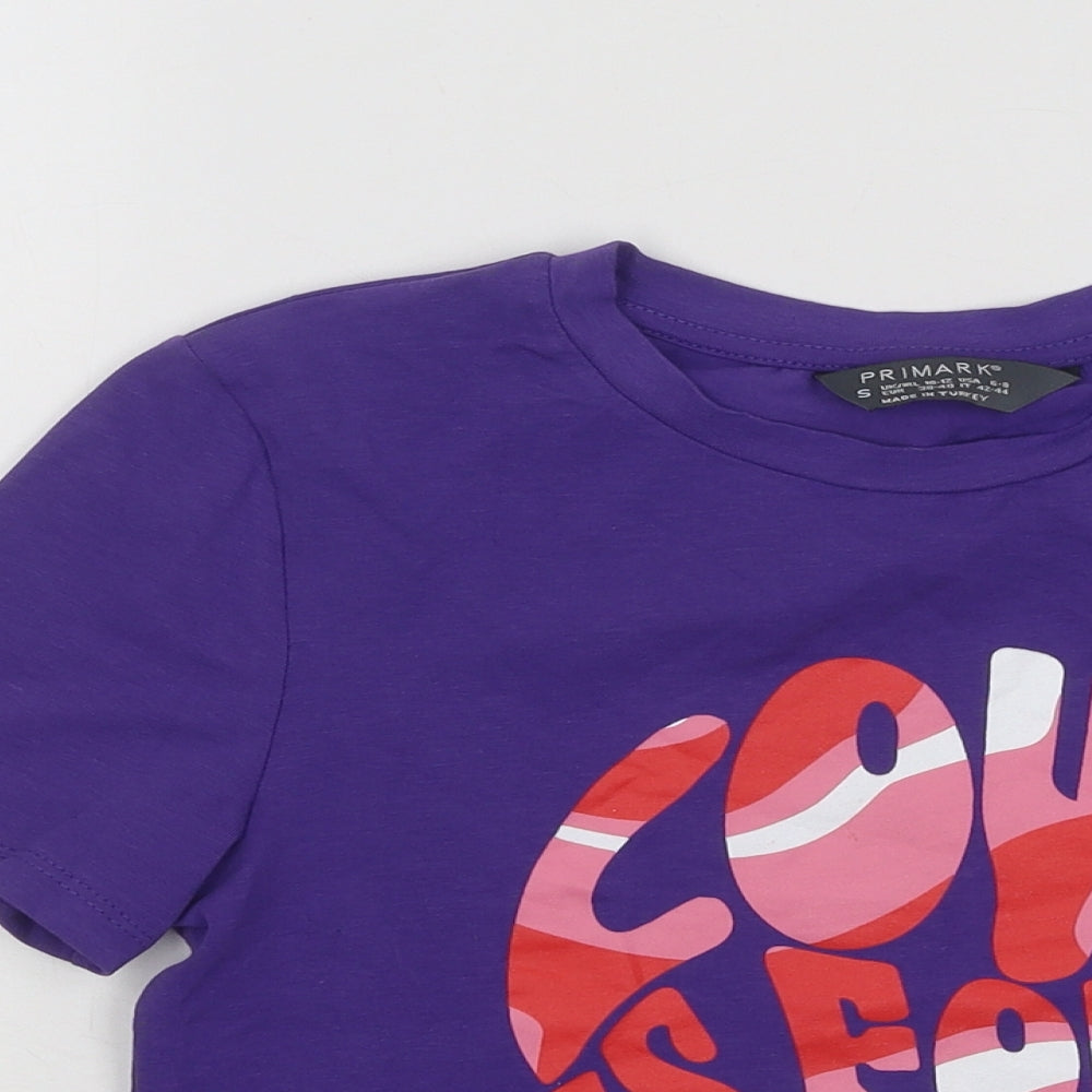 Primark Womens Purple Cotton Basic T-Shirt Size 8 Round Neck - Love Is For Everyone