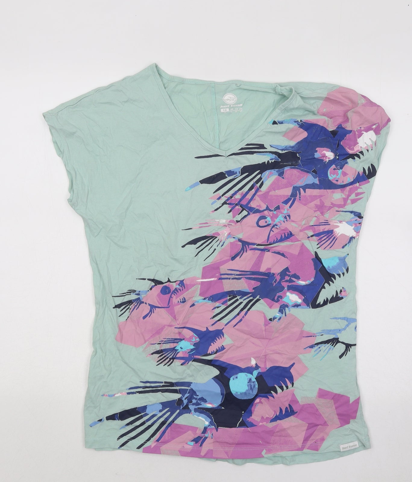 Hot Tuna Womens Green Cotton Basic T-Shirt Size 16 V-Neck