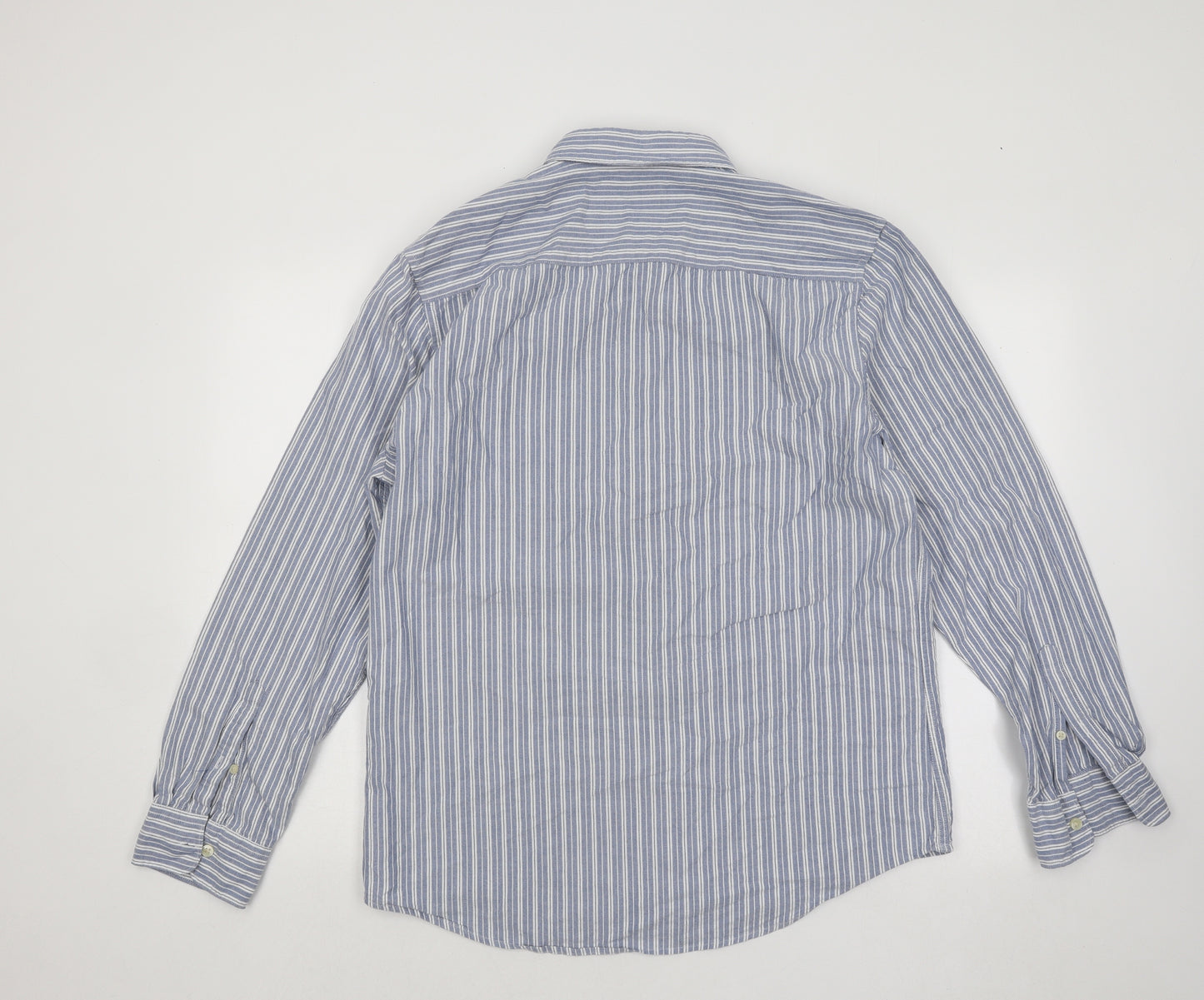 F&F Mens Blue Striped Cotton Button-Up Size L Collared Button