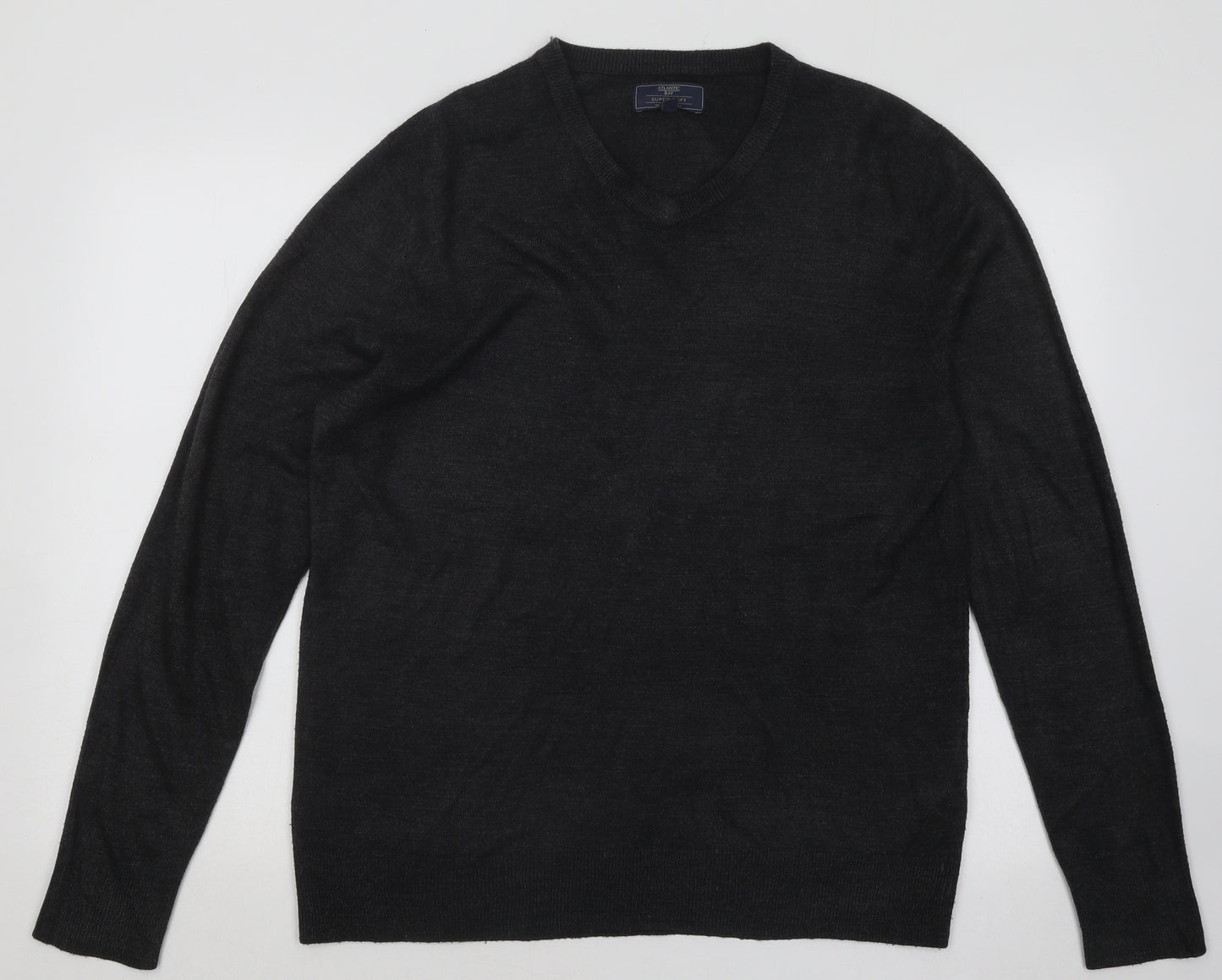 Atlantic Bay Womens Grey V-Neck Acrylic Pullover Jumper Size M