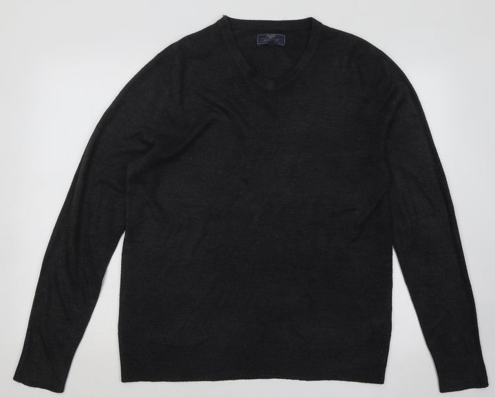Atlantic Bay Womens Grey V-Neck Acrylic Pullover Jumper Size M