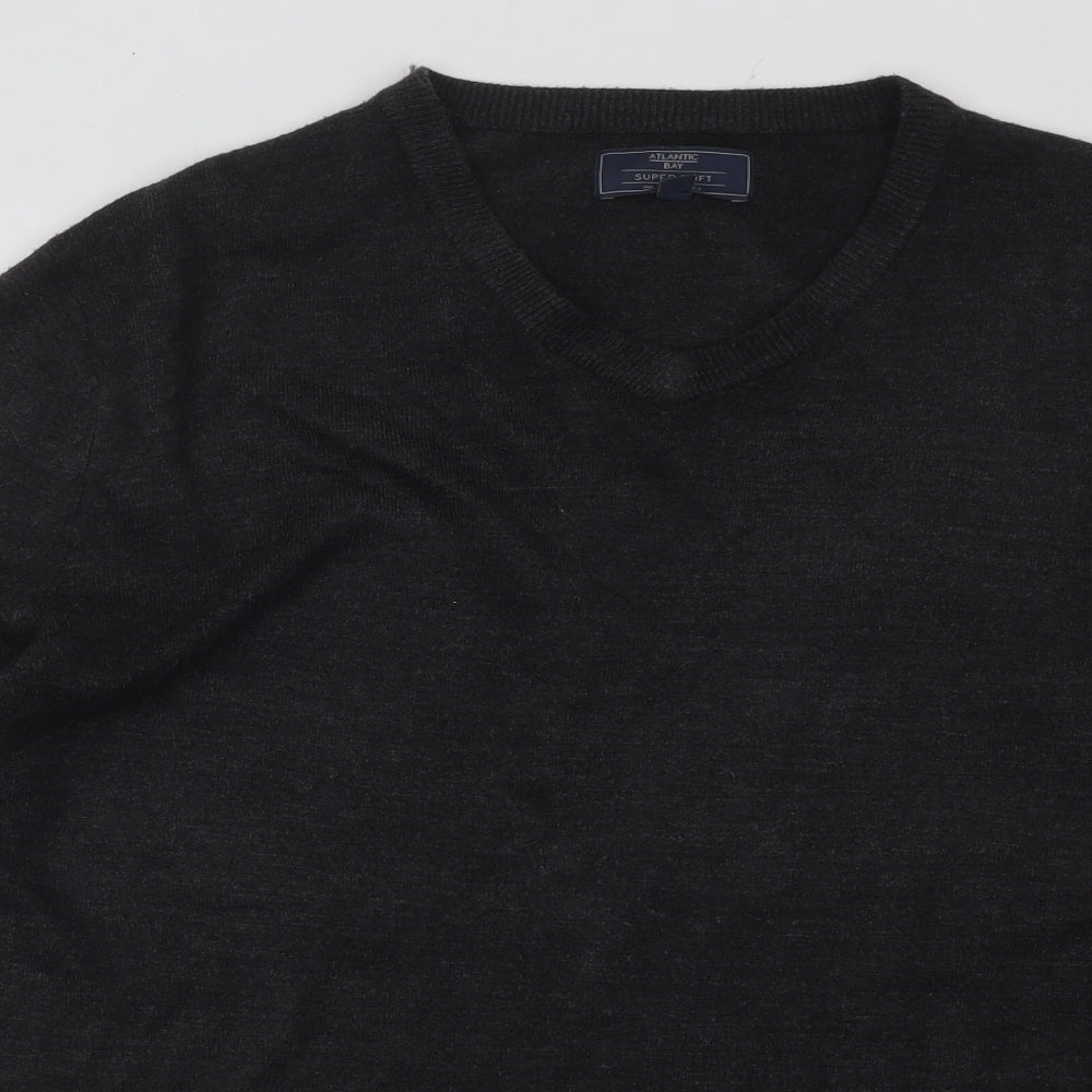 Atlantic Bay Womens Grey V-Neck Acrylic Pullover Jumper Size M