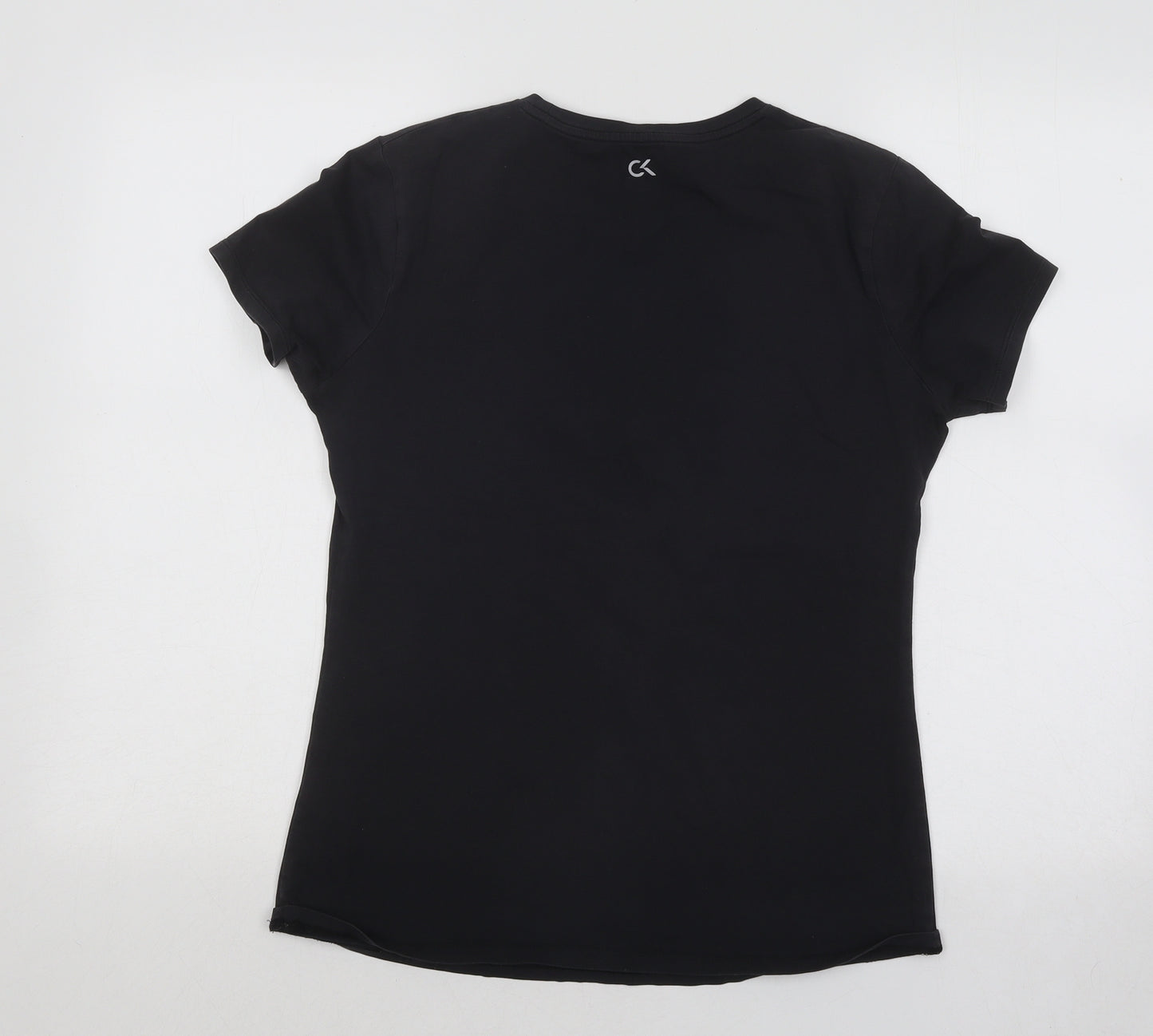 Calvin Klein Womens Black Cotton Basic T-Shirt Size S Round Neck