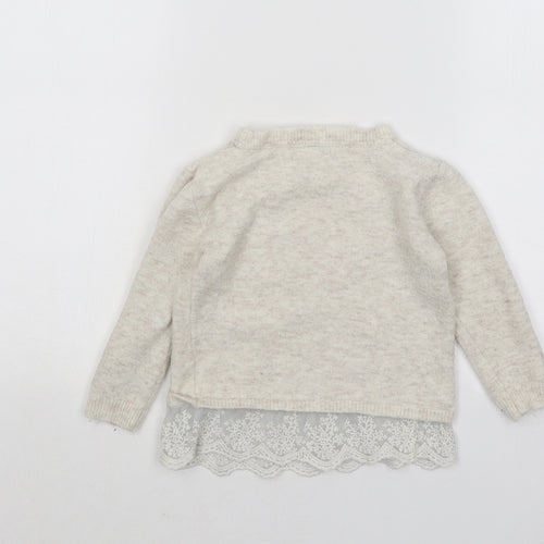 Primark Girls Beige Round Neck Acrylic Pullover Jumper Size 3-4 Years Pullover - Butterfly