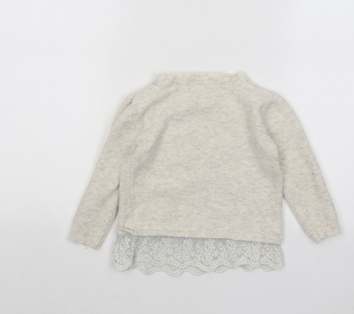 Primark Girls Beige Round Neck Acrylic Pullover Jumper Size 3-4 Years Pullover - Butterfly