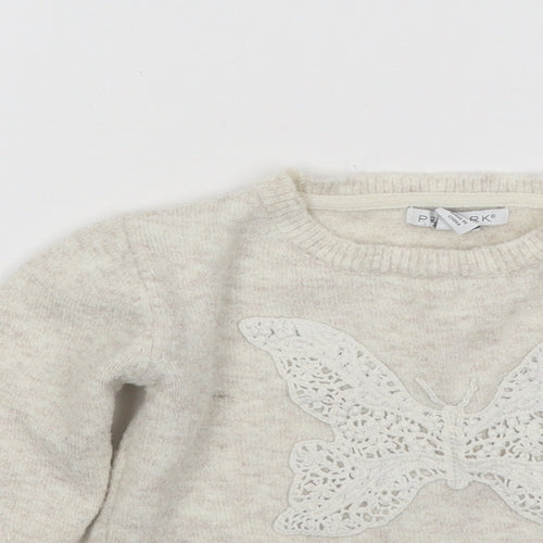 Primark Girls Beige Round Neck Acrylic Pullover Jumper Size 3-4 Years Pullover - Butterfly