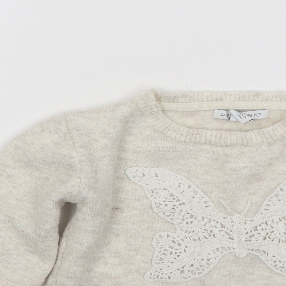 Primark Girls Beige Round Neck Acrylic Pullover Jumper Size 3-4 Years Pullover - Butterfly
