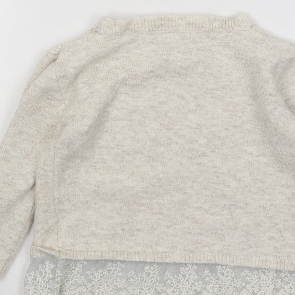 Primark Girls Beige Round Neck Acrylic Pullover Jumper Size 3-4 Years Pullover - Butterfly