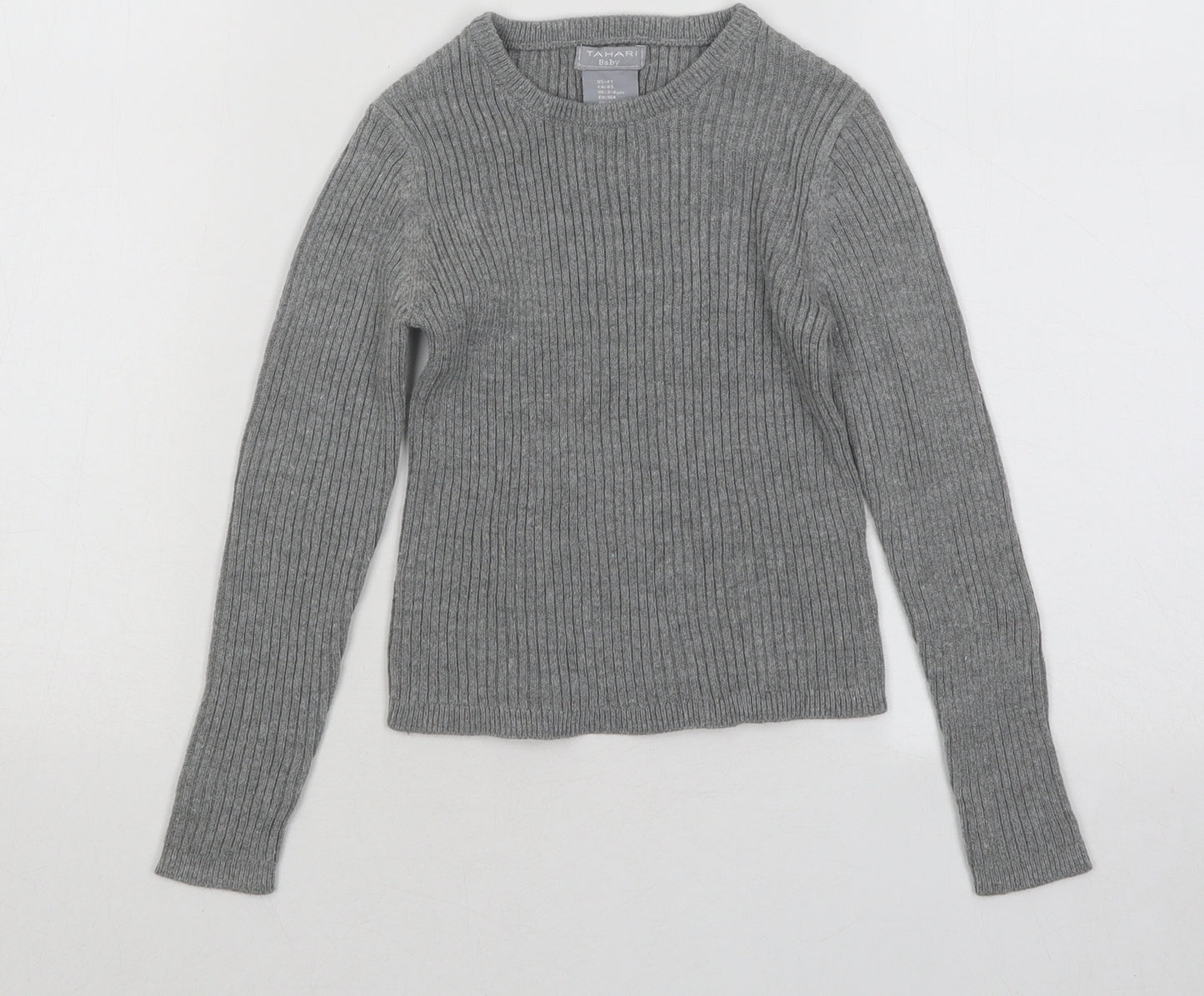 Tahari Girls Grey Round Neck Cotton Pullover Jumper Size 4 Years Pullover