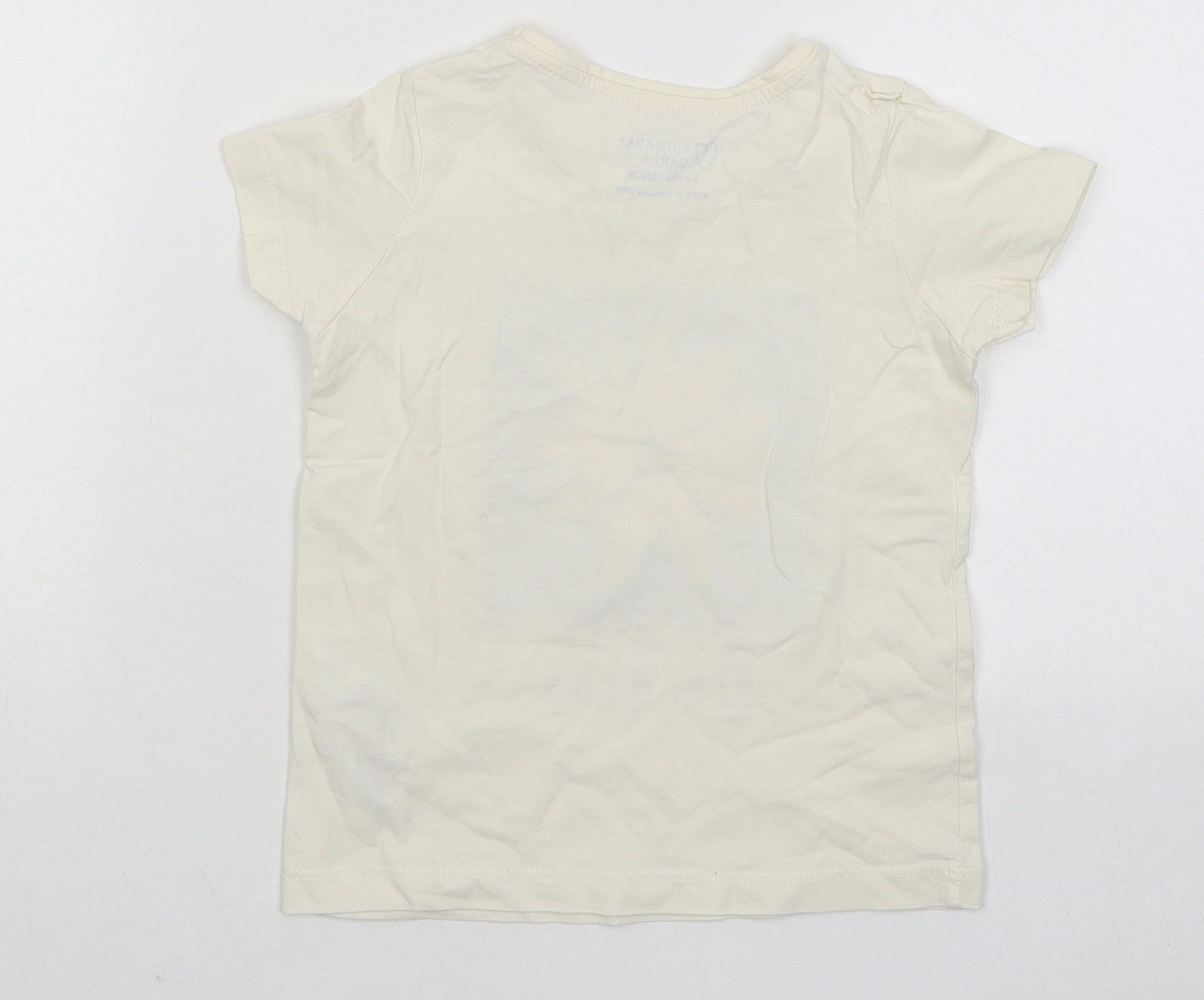 Primark Girls Beige Cotton Basic T-Shirt Size 3-4 Years Round Neck Pullover - Be Kind Flower