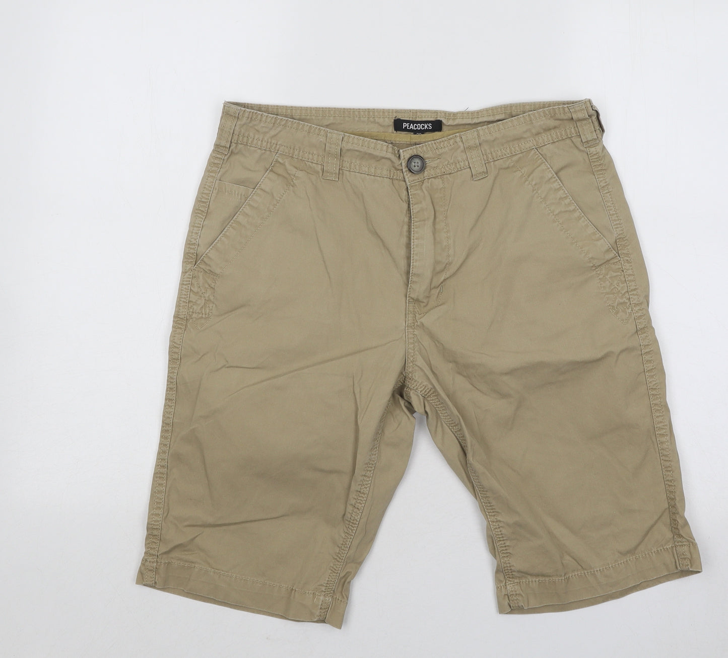 Peacocks Mens Beige Cotton Chino Shorts Size 30 in Regular Button