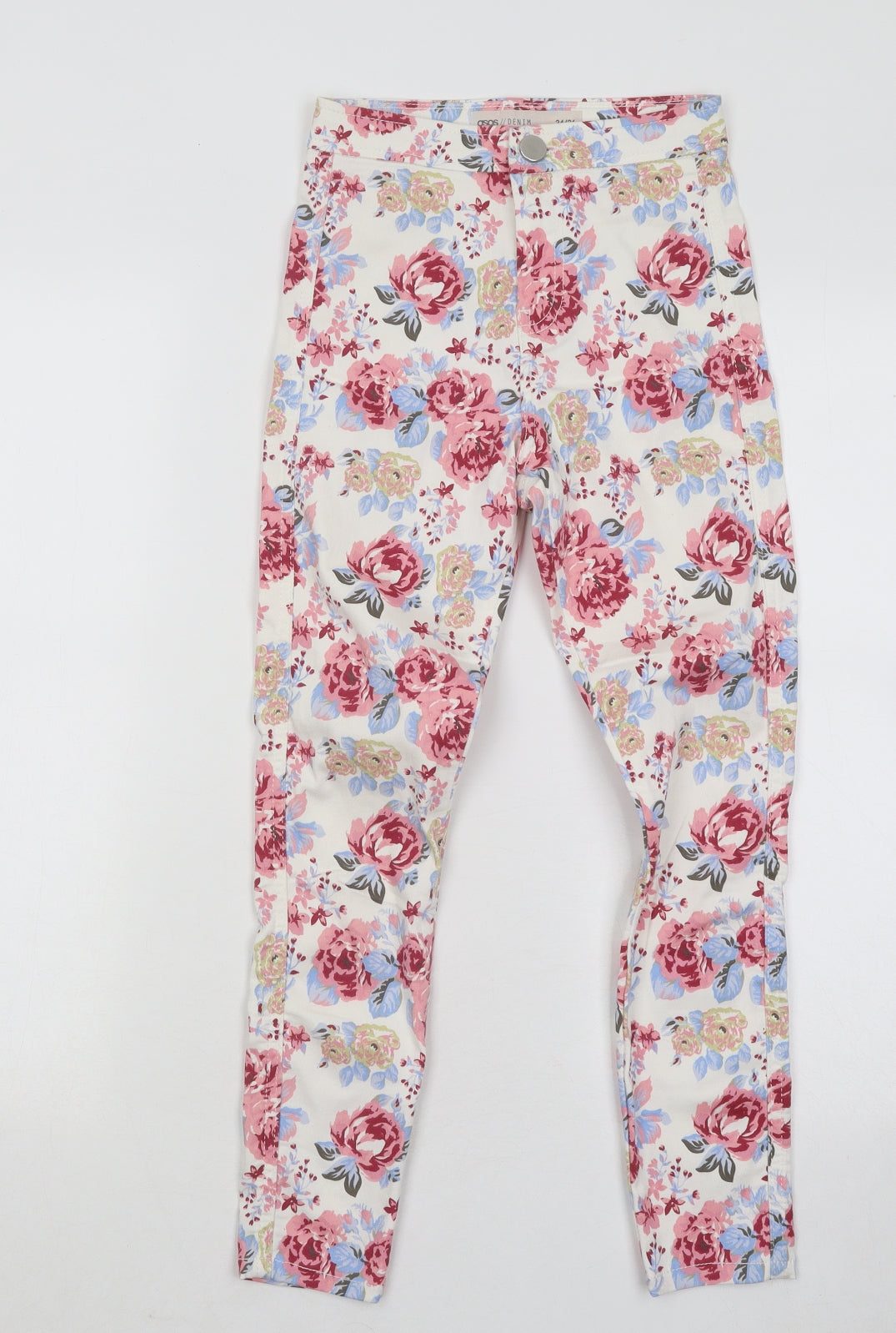 ASOS Womens Multicoloured Floral Cotton Trousers Size 24 in L26 in Regular Button