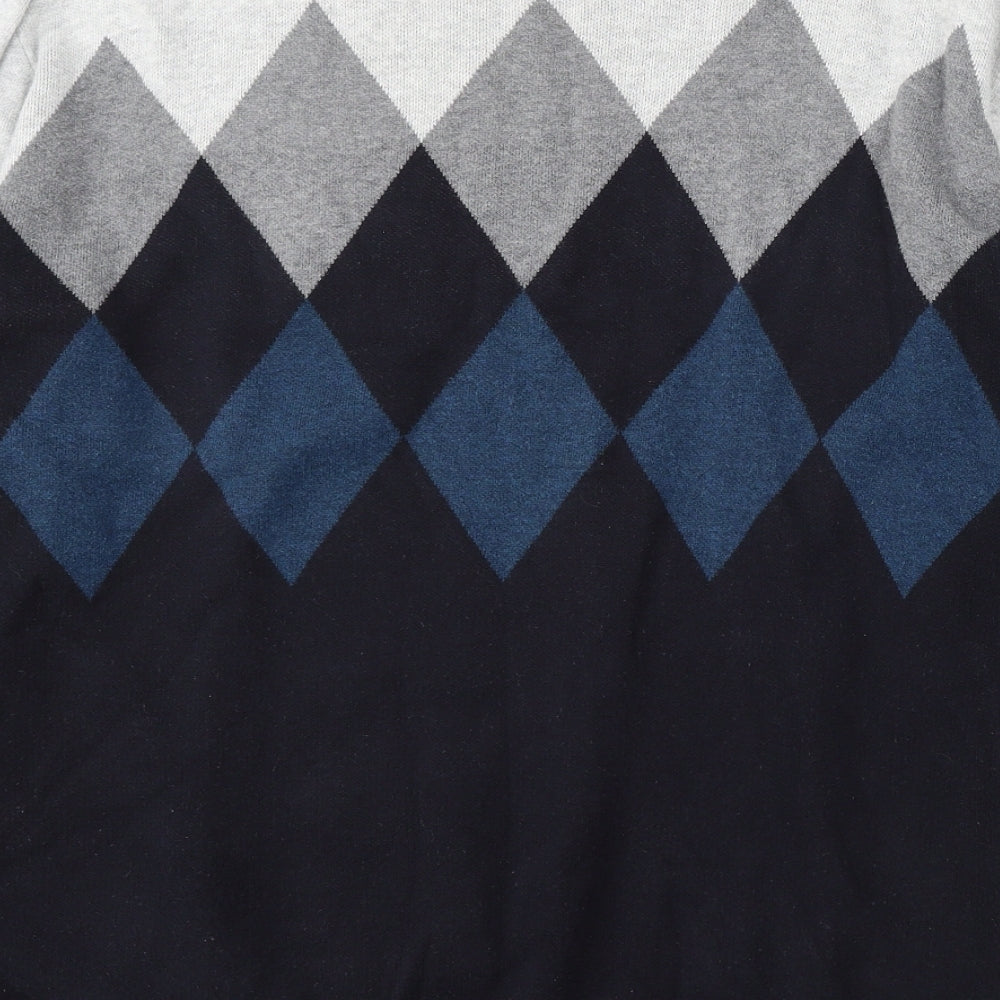 NEXT Mens Grey Round Neck Argyle/Diamond Cotton Pullover Jumper Size XL