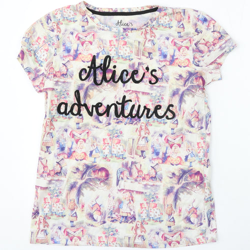 Alice's Adventures Womens Multicoloured Cotton Basic T-Shirt Size 6 Round Neck - Alice in Wonderland