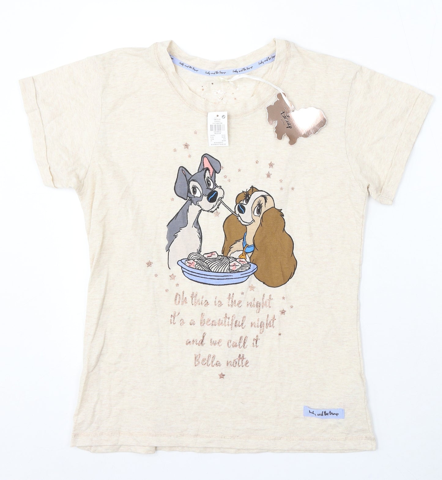 Primark Womens Beige Cotton Basic T-Shirt Size 10 Round Neck - Lady and the Tramp