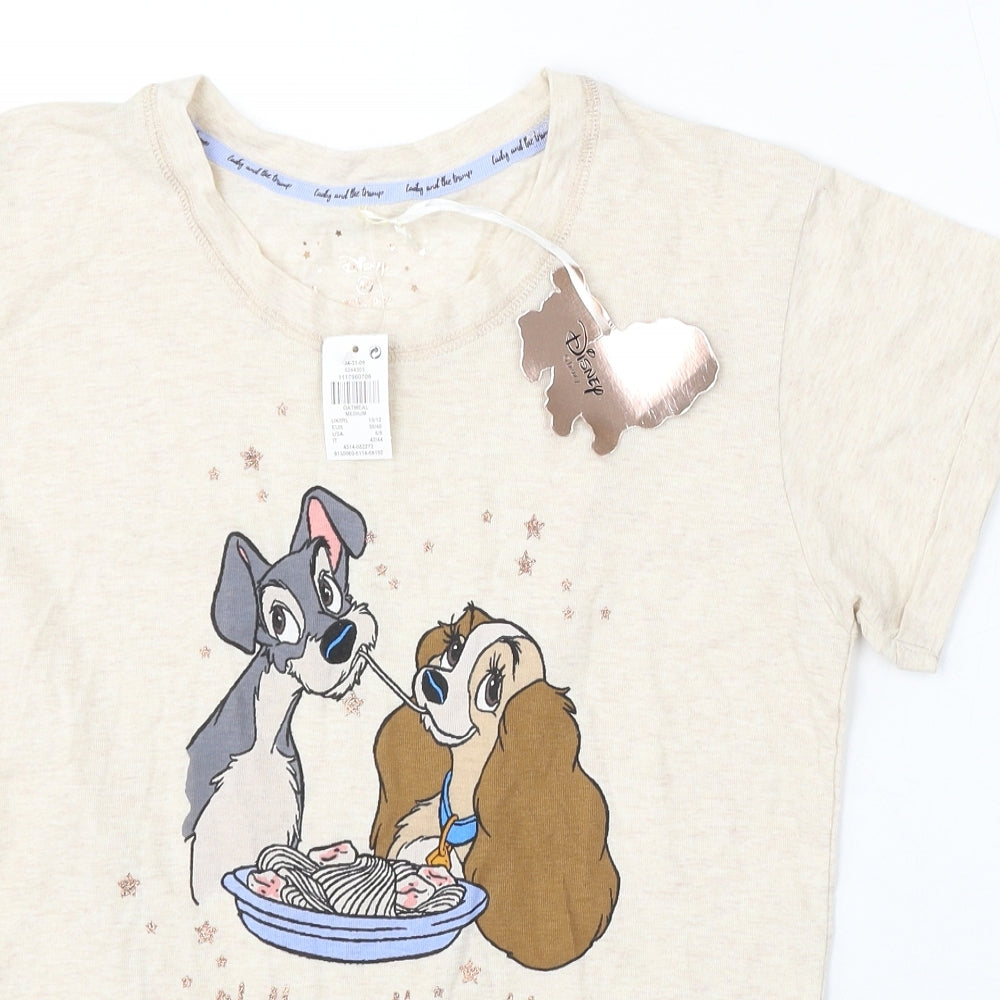 Primark Womens Beige Cotton Basic T-Shirt Size 10 Round Neck - Lady and the Tramp