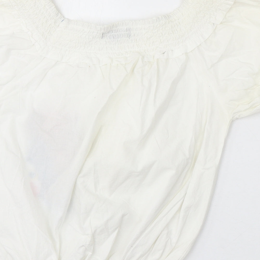 Chemistry Womens White Floral Cotton Basic Blouse Size 8 Round Neck