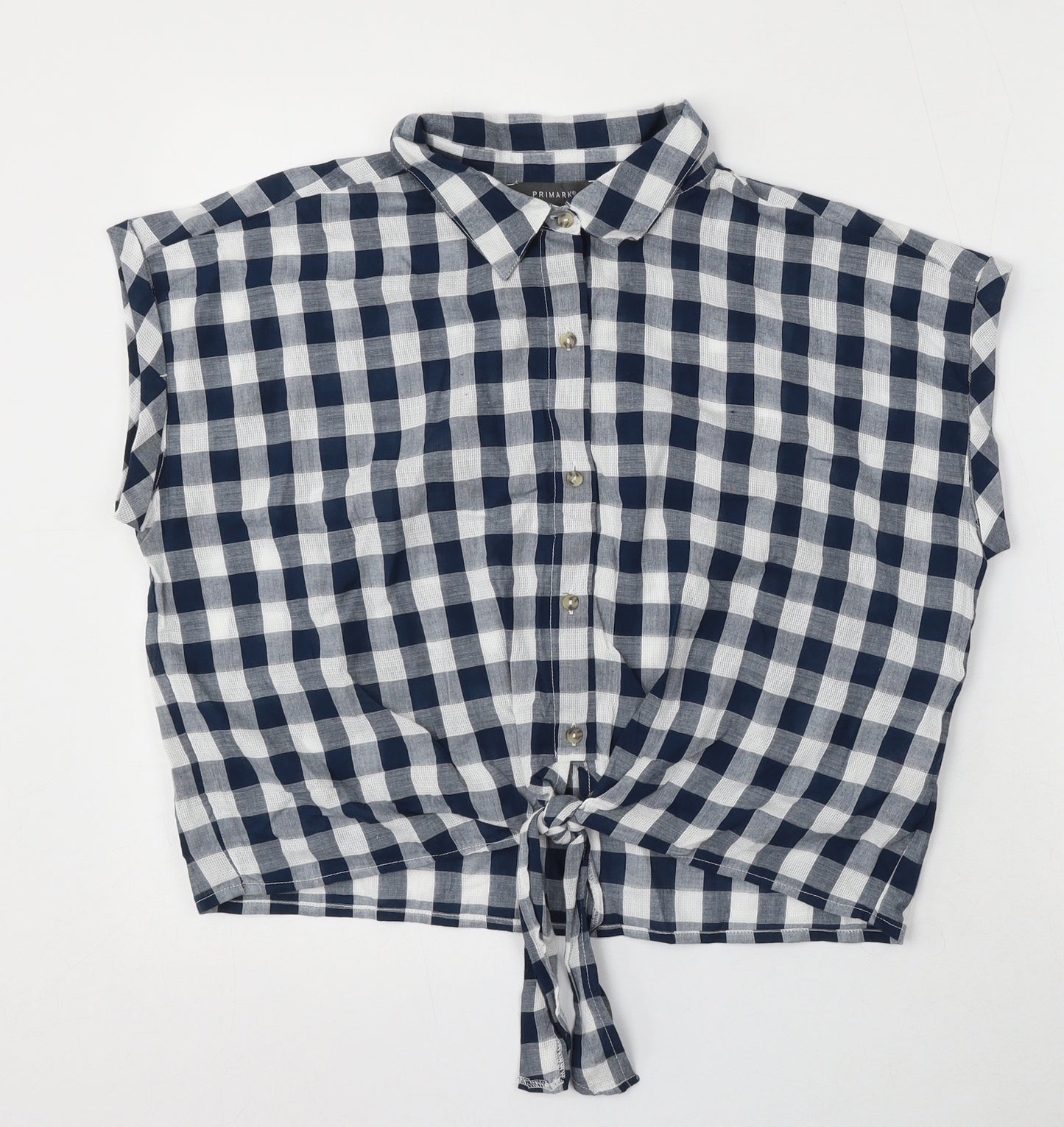 Primark Womens Blue Check Polyester Basic Button-Up Size 16 Collared