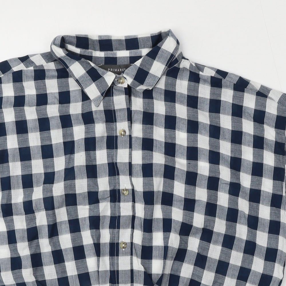 Primark Womens Blue Check Polyester Basic Button-Up Size 16 Collared