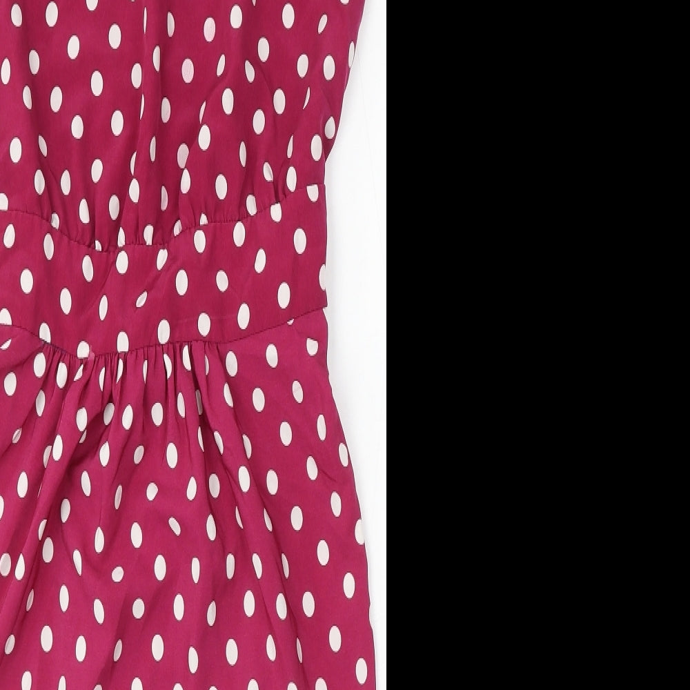 Dorothy Perkins Womens Purple Polka Dot Polyester Basic Blouse Size 12 Round Neck