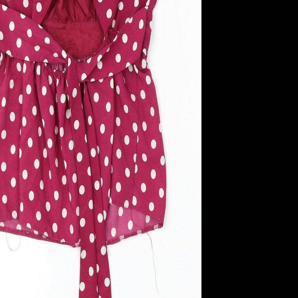 Dorothy Perkins Womens Purple Polka Dot Polyester Basic Blouse Size 12 Round Neck