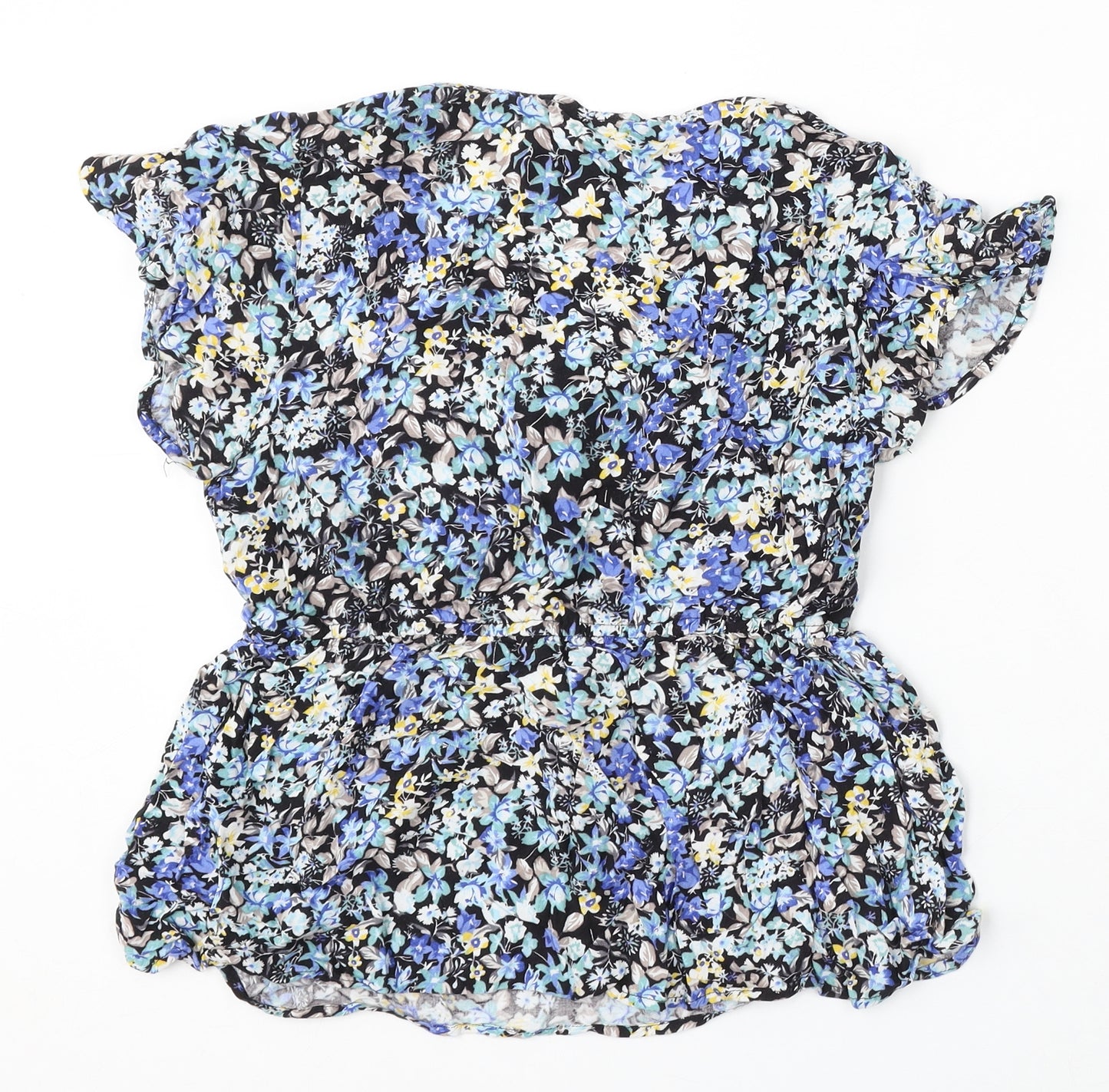Pep&Co Womens Blue Floral Polyester Basic Blouse Size 12 V-Neck