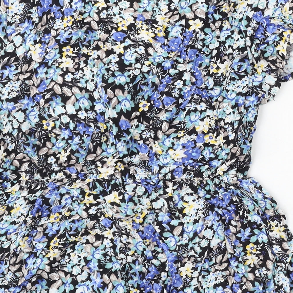Pep&Co Womens Blue Floral Polyester Basic Blouse Size 12 V-Neck