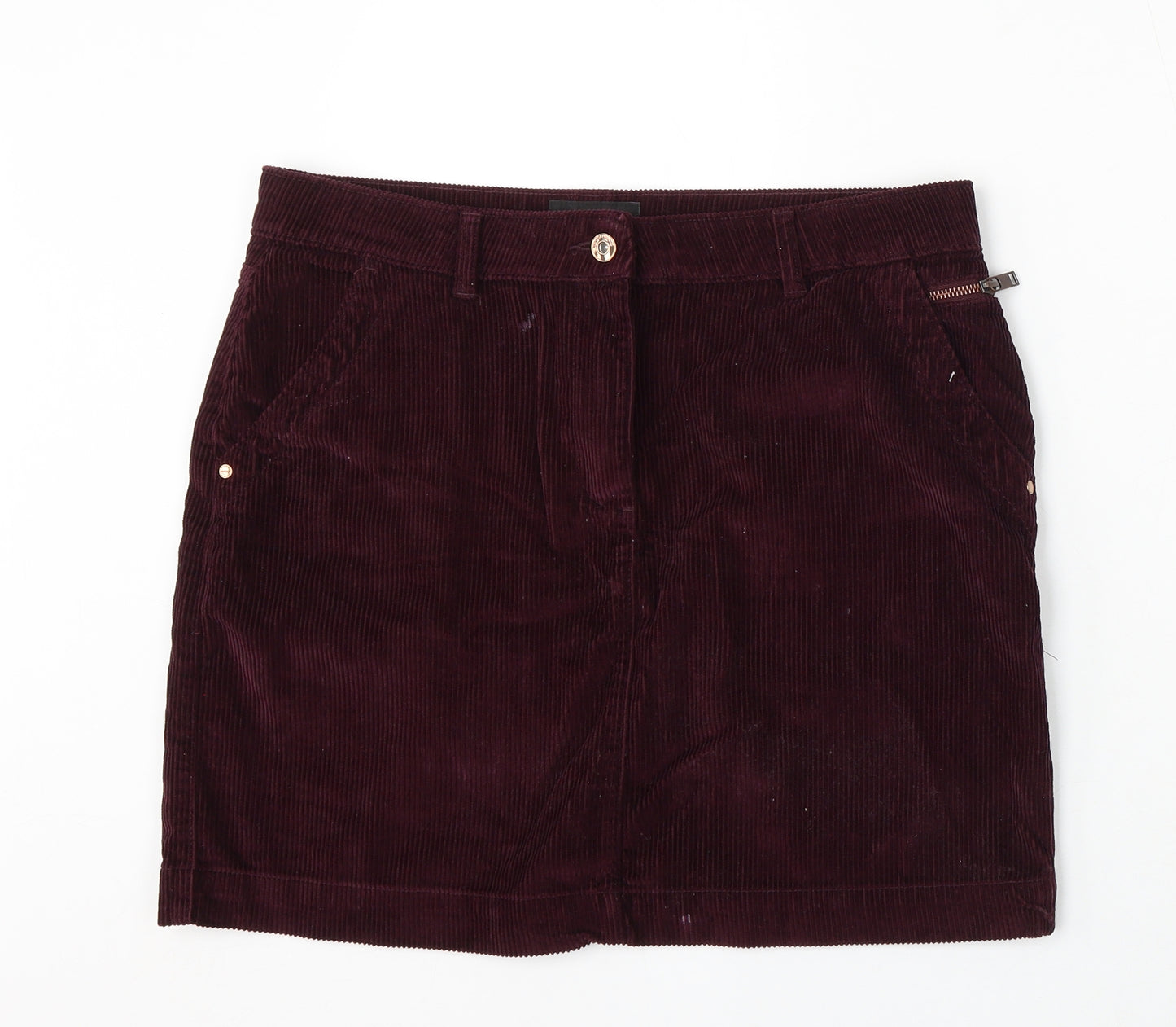 NEXT Womens Purple Cotton A-Line Skirt Size 14 Button