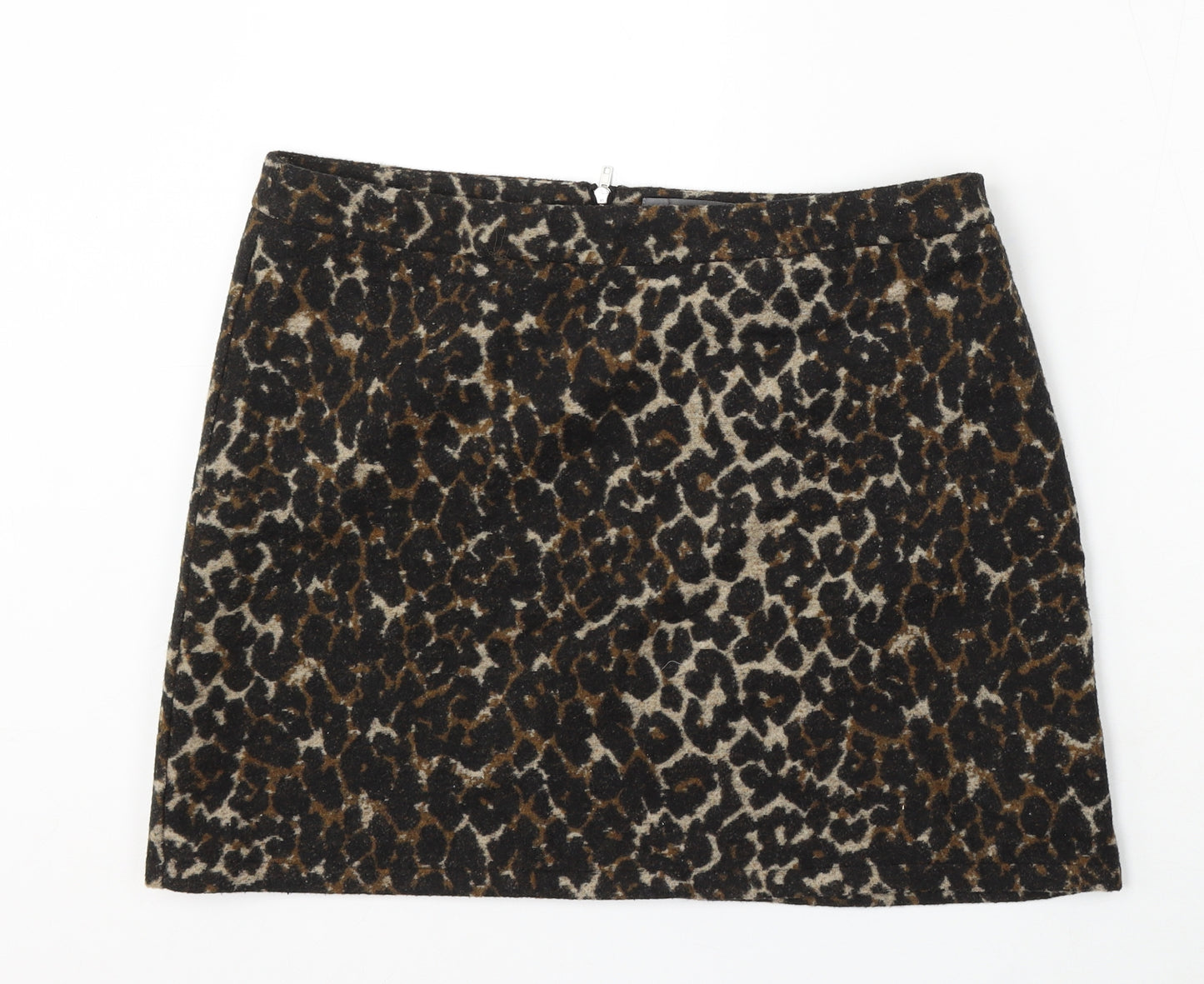 Primark Womens Brown Animal Print Polyester A-Line Skirt Size 16 Zip - Leopard Print