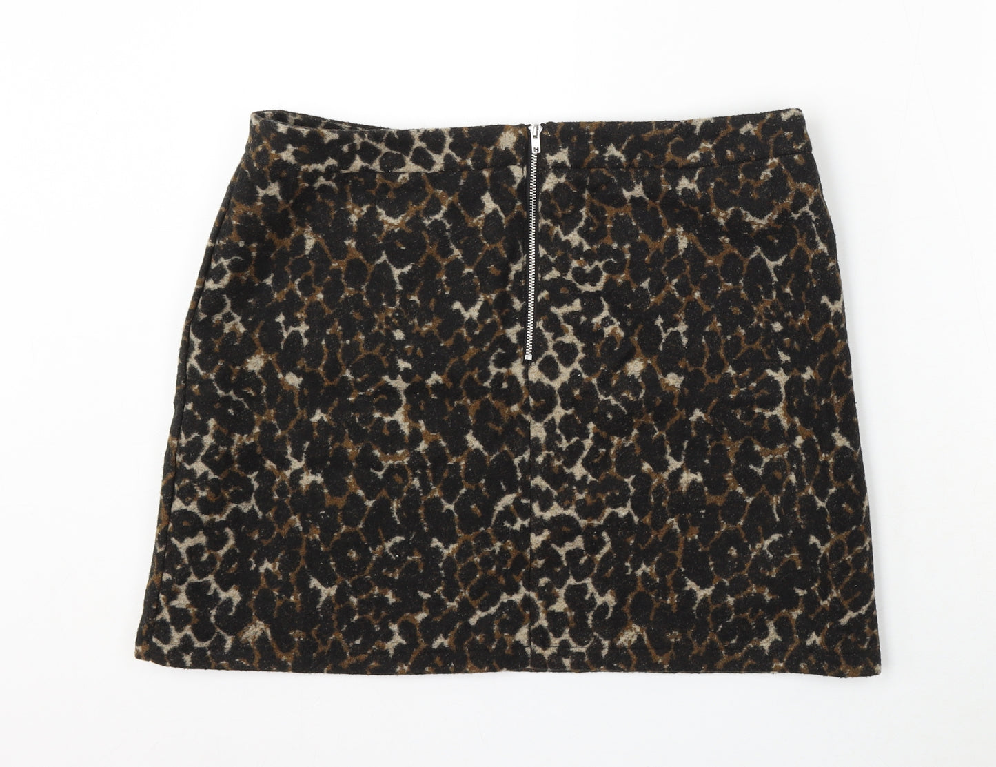 Primark Womens Brown Animal Print Polyester A-Line Skirt Size 16 Zip - Leopard Print