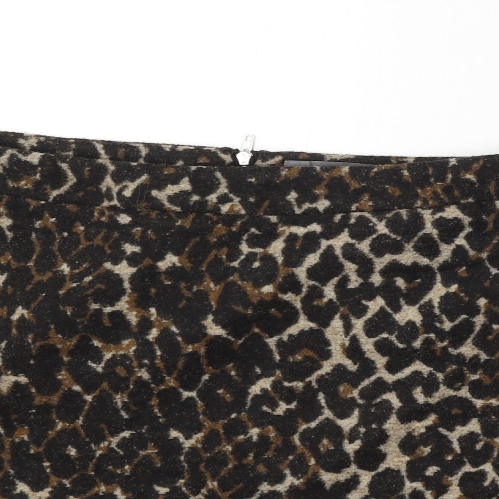 Primark Womens Brown Animal Print Polyester A-Line Skirt Size 16 Zip - Leopard Print