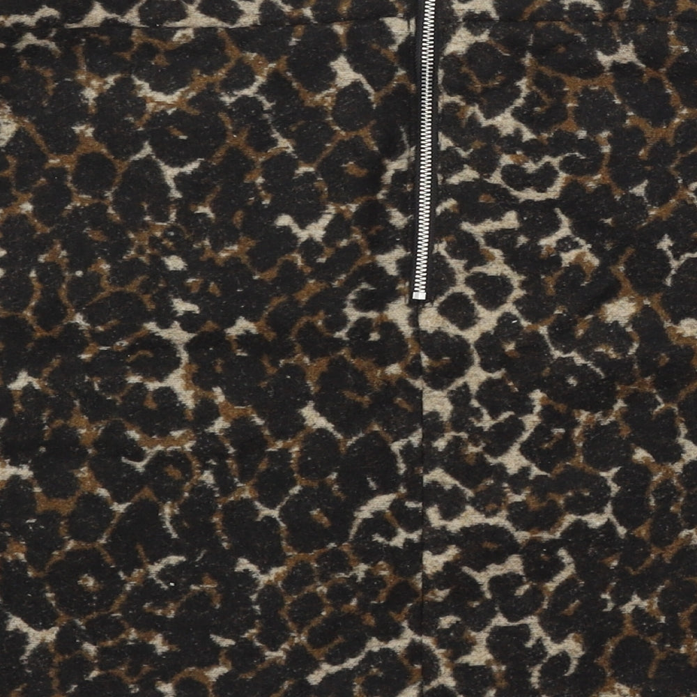 Primark Womens Brown Animal Print Polyester A-Line Skirt Size 16 Zip - Leopard Print