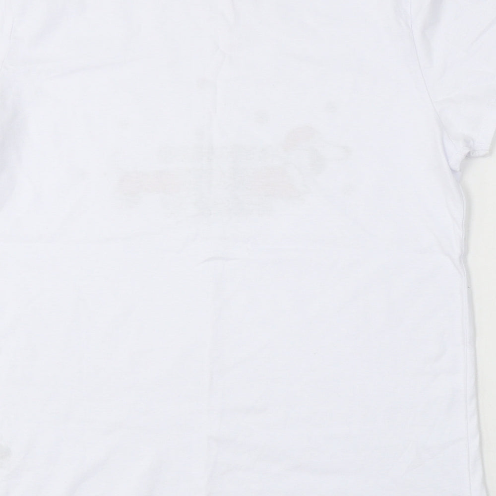Primark Womens White Cotton Basic T-Shirt Size 10 Round Neck - Daschund Through the Snow