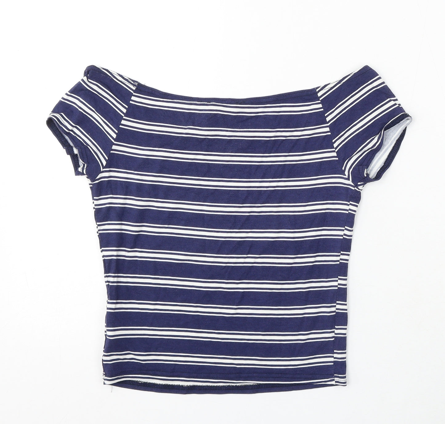 915 Generation Girls Blue Striped Cotton Basic Blouse Size 12-13 Years Off the Shoulder Pullover